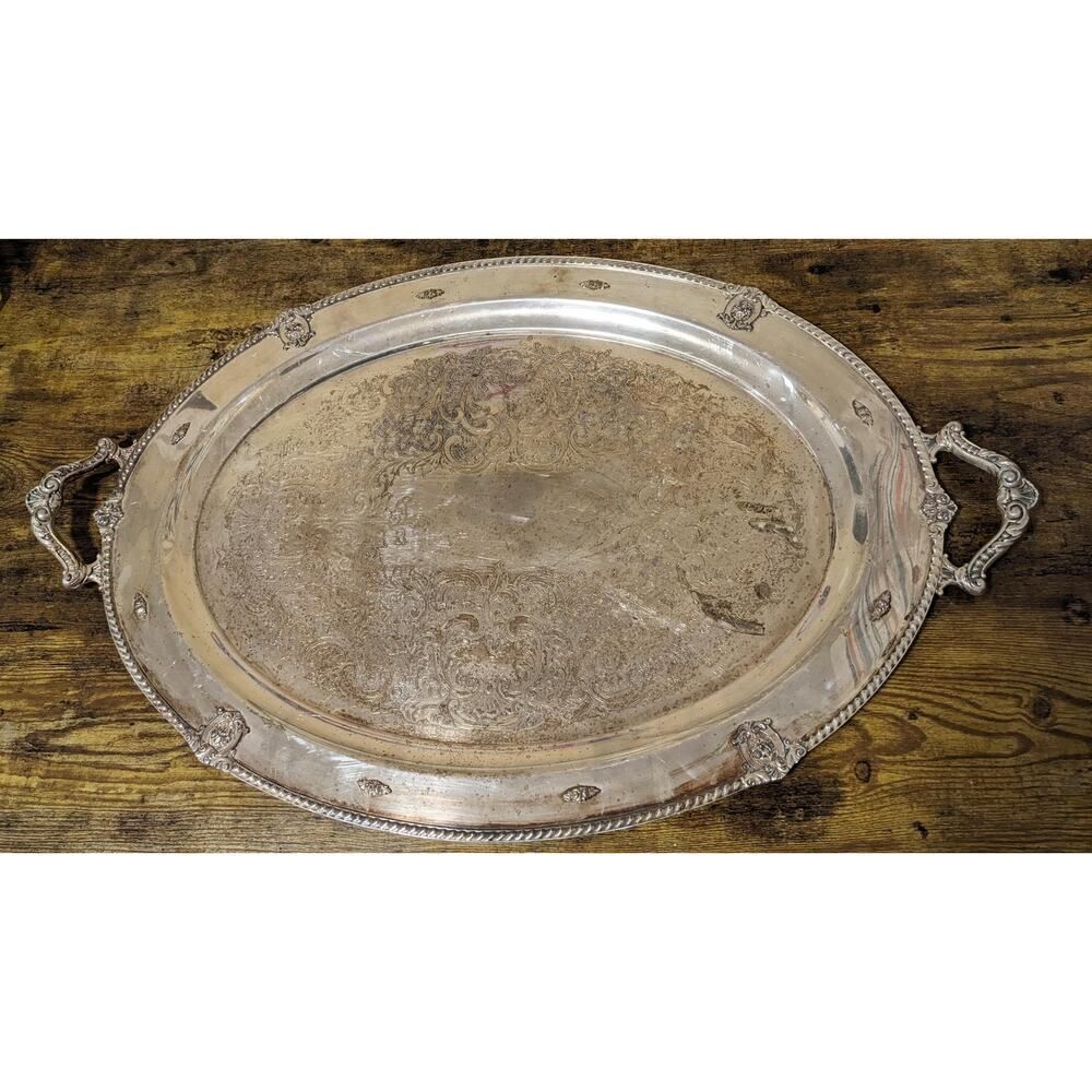 Vintage Rose Point by Wallace 24" Silver‎ Plated Victorian Oval Platter Tray
